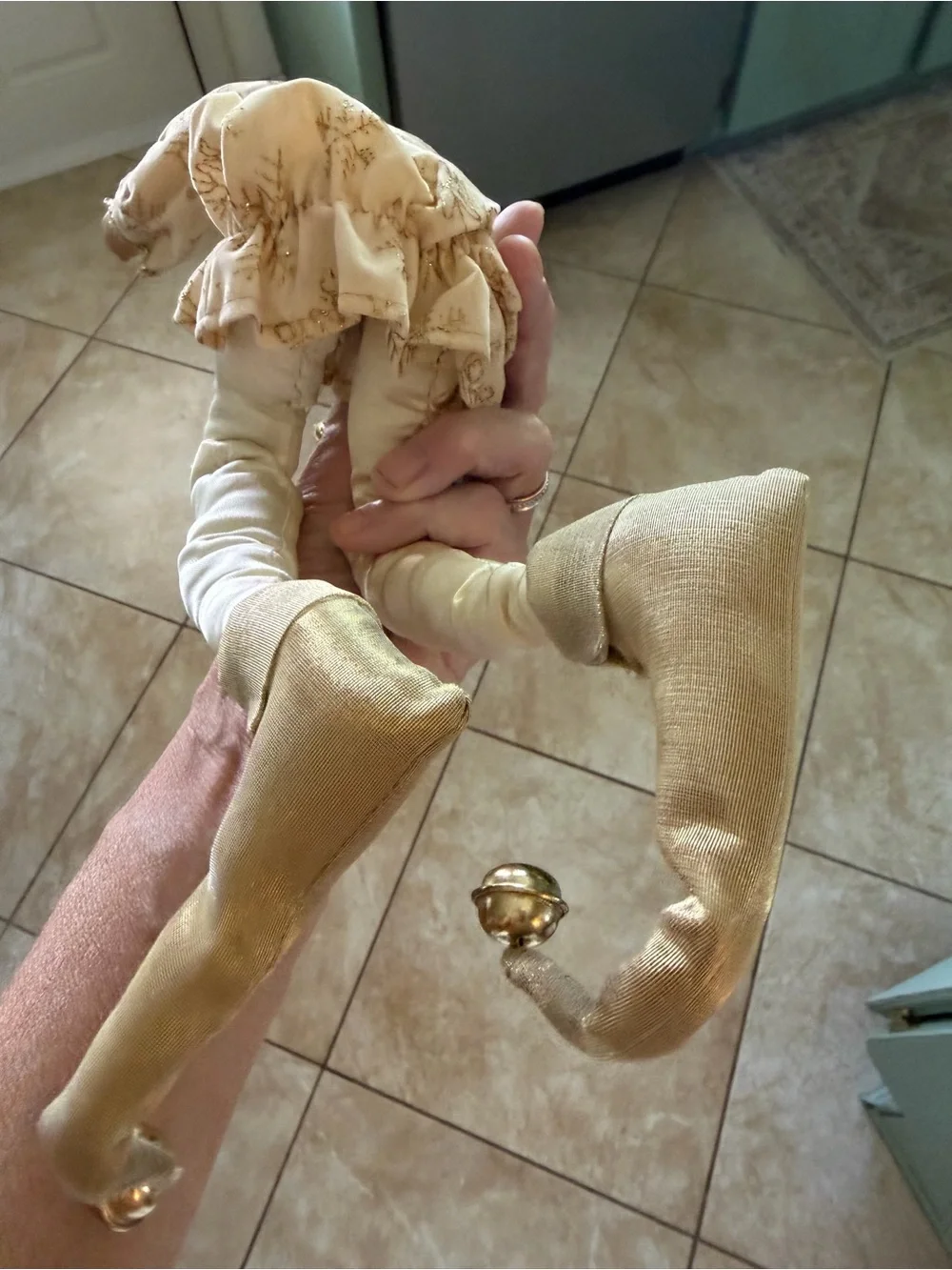 Mountain Christmas of Prescott Beige & Gold Holiday poseable Jester Doll NWT
